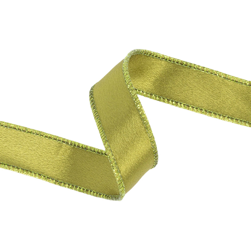 1" Wired Shimmer Satin | Moss with Moss Backing | 10 Yard Roll