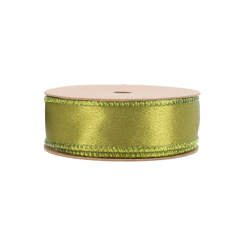 1" Wired Shimmer Satin | Moss with Moss Backing | 10 Yard Roll