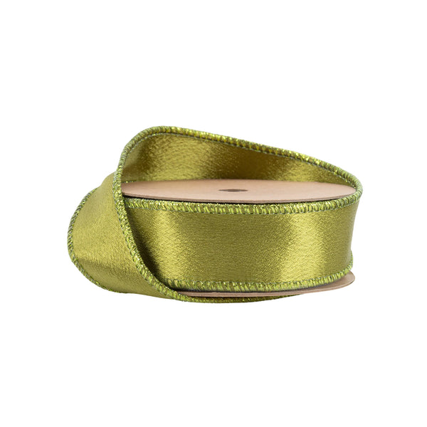 1" Wired Shimmer Satin | Moss with Moss Backing | 10 Yard Roll