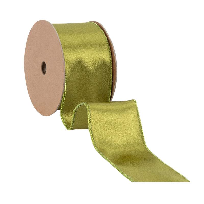 2 1/2" Wired Shimmer Satin | Moss with Moss Backing | 10 Yard Roll