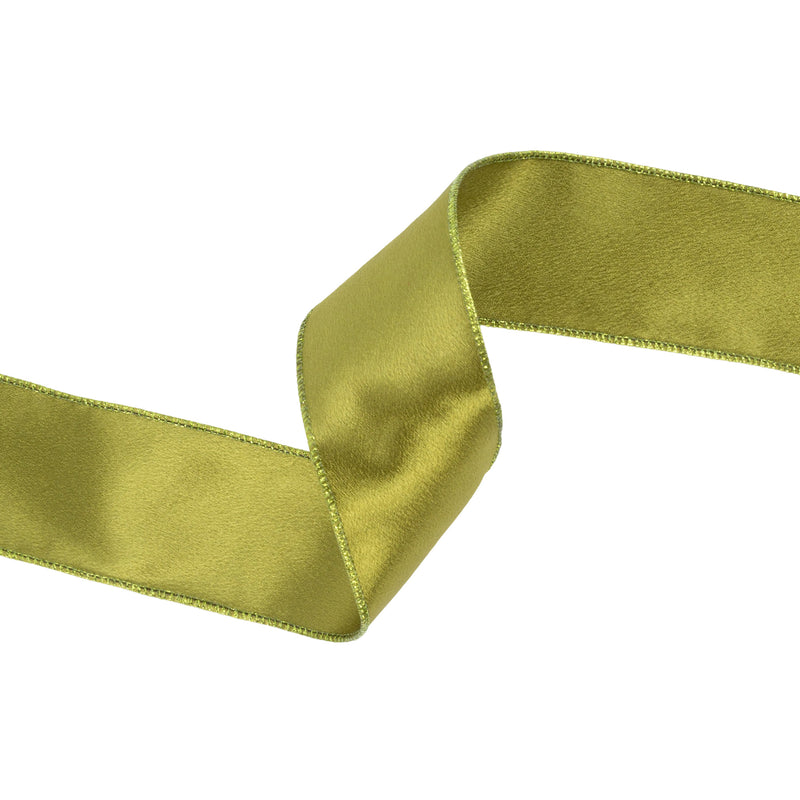 2 1/2" Wired Shimmer Satin | Moss with Moss Backing | 10 Yard Roll