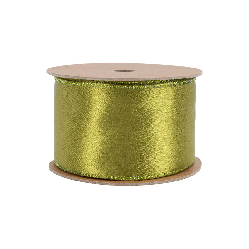 2 1/2" Wired Shimmer Satin | Moss with Moss Backing | 10 Yard Roll