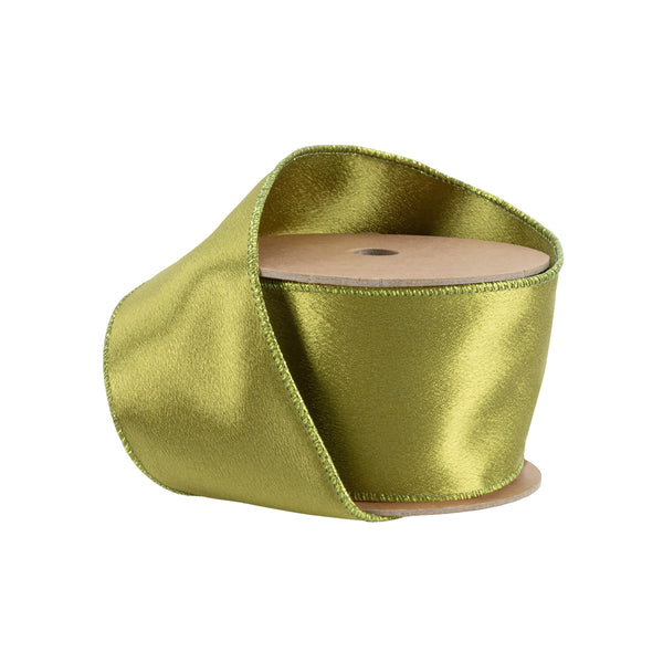 2 1/2" Wired Shimmer Satin | Moss with Moss Backing | 10 Yard Roll