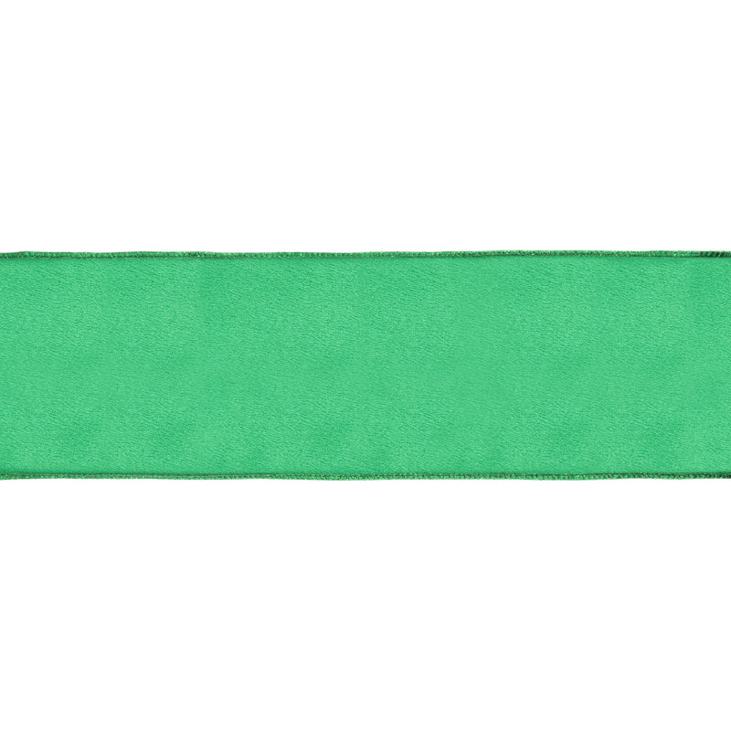 4" Wired Shimmer Satin | Green with Green Backing | 10 Yard Roll