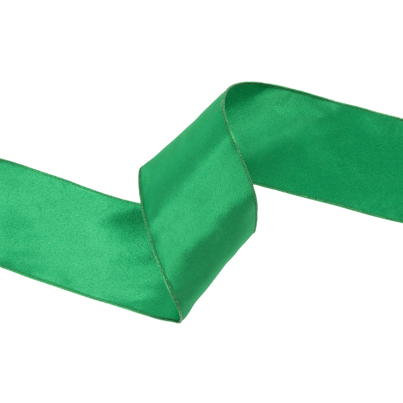 4" Wired Shimmer Satin | Green with Green Backing | 10 Yard Roll