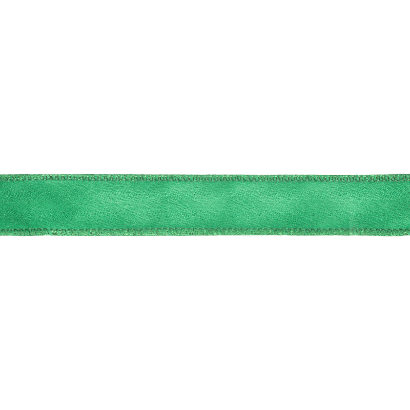 1" Wired Shimmer Satin | Green with Green Backing | 10 Yard Roll