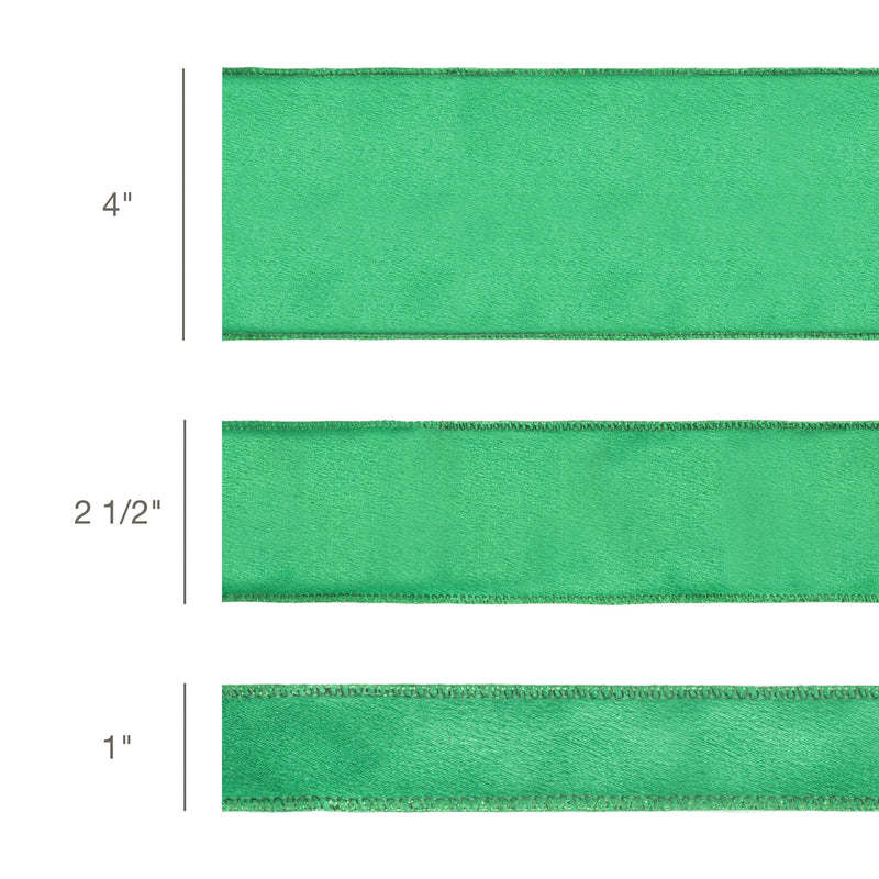 1" Wired Shimmer Satin | Green with Green Backing | 10 Yard Roll
