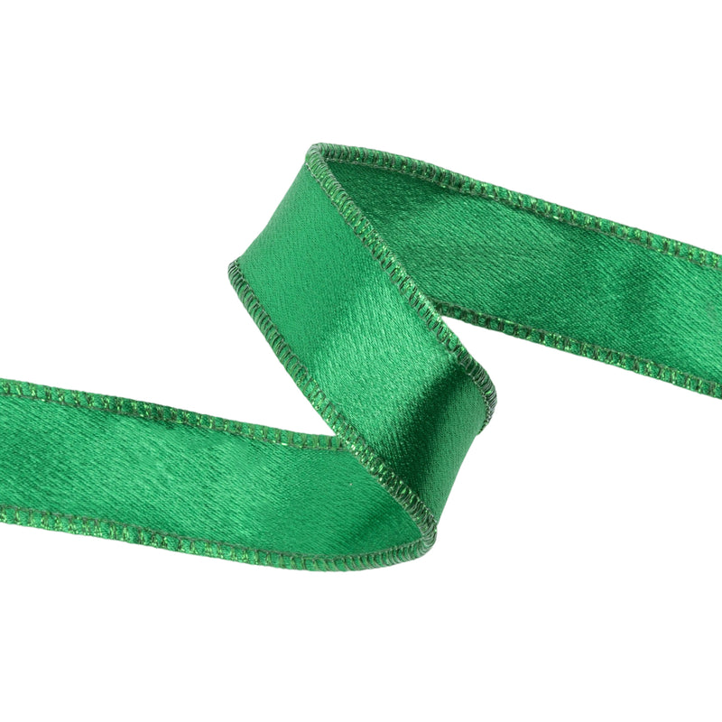 1" Wired Shimmer Satin | Green with Green Backing | 10 Yard Roll