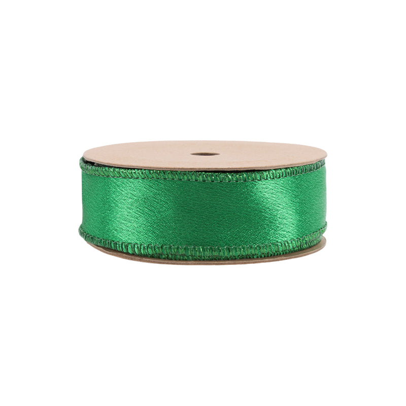 1" Wired Shimmer Satin | Green with Green Backing | 10 Yard Roll
