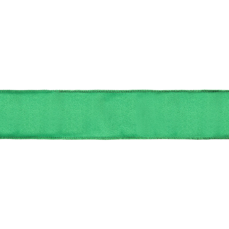 2 1/2" Wired Shimmer Satin | Green with Green Backing | 10 Yard Roll