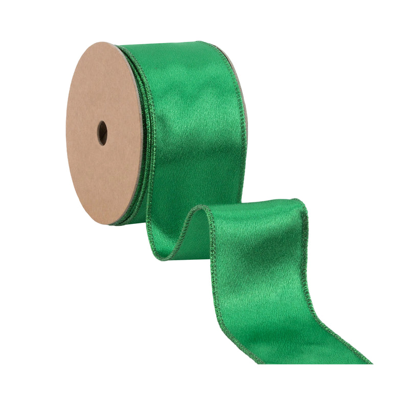 2 1/2" Wired Shimmer Satin | Green with Green Backing | 10 Yard Roll