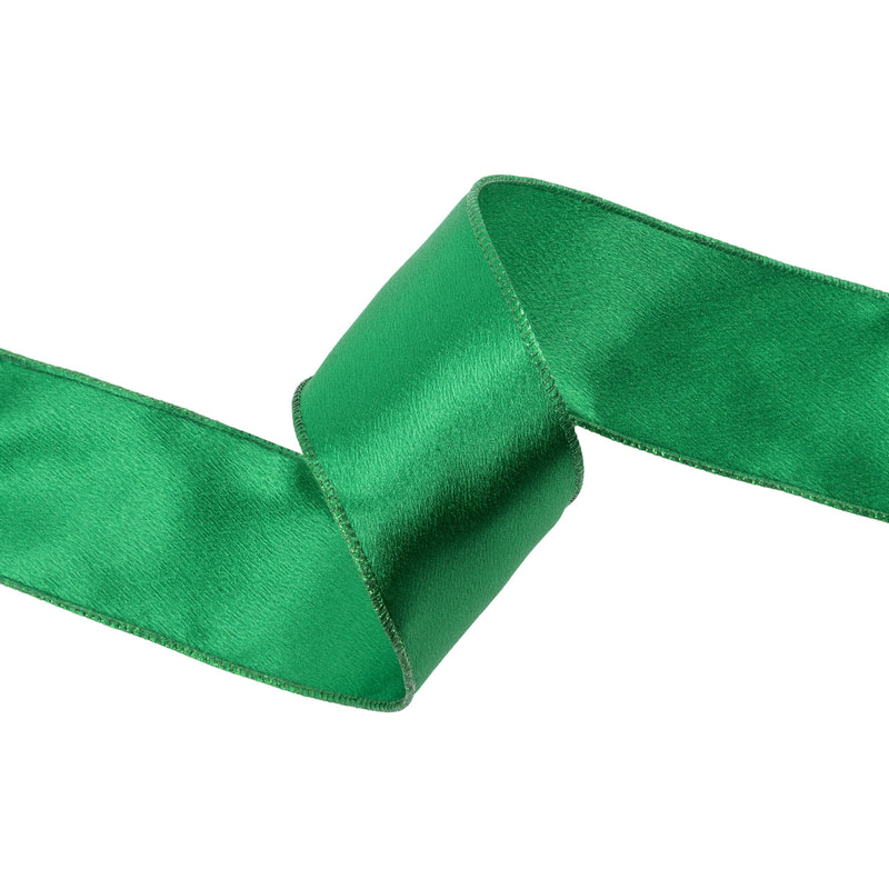 2 1/2" Wired Shimmer Satin | Green with Green Backing | 10 Yard Roll