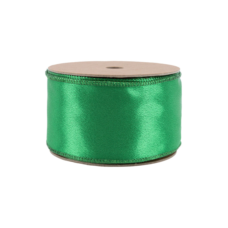 2 1/2" Wired Shimmer Satin | Green with Green Backing | 10 Yard Roll