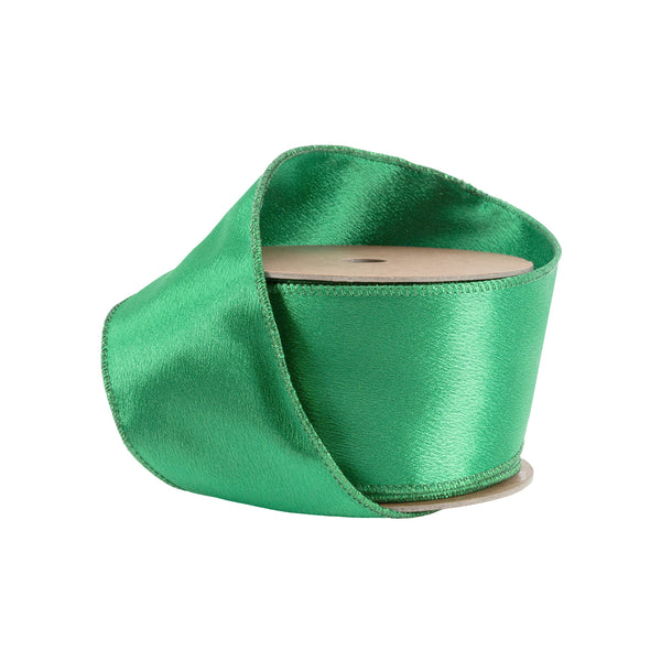 2 1/2" Wired Shimmer Satin | Green with Green Backing | 10 Yard Roll