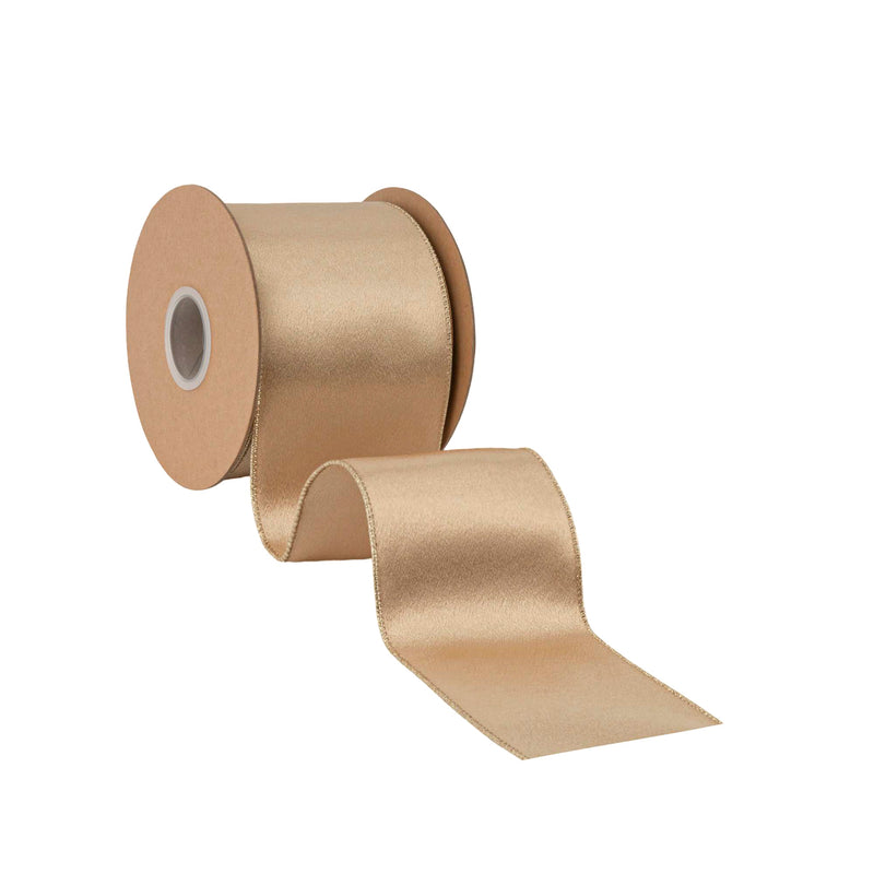 4" Wired Shimmer Satin | Gold with Gold Backing | 10 Yard Roll