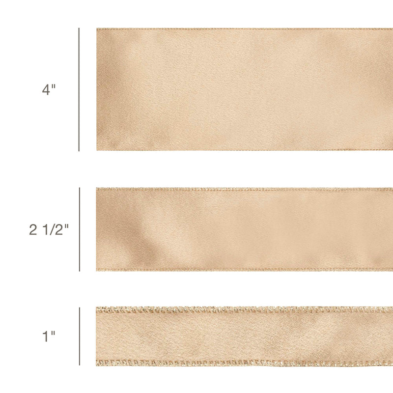 4" Wired Shimmer Satin | Gold with Gold Backing | 10 Yard Roll