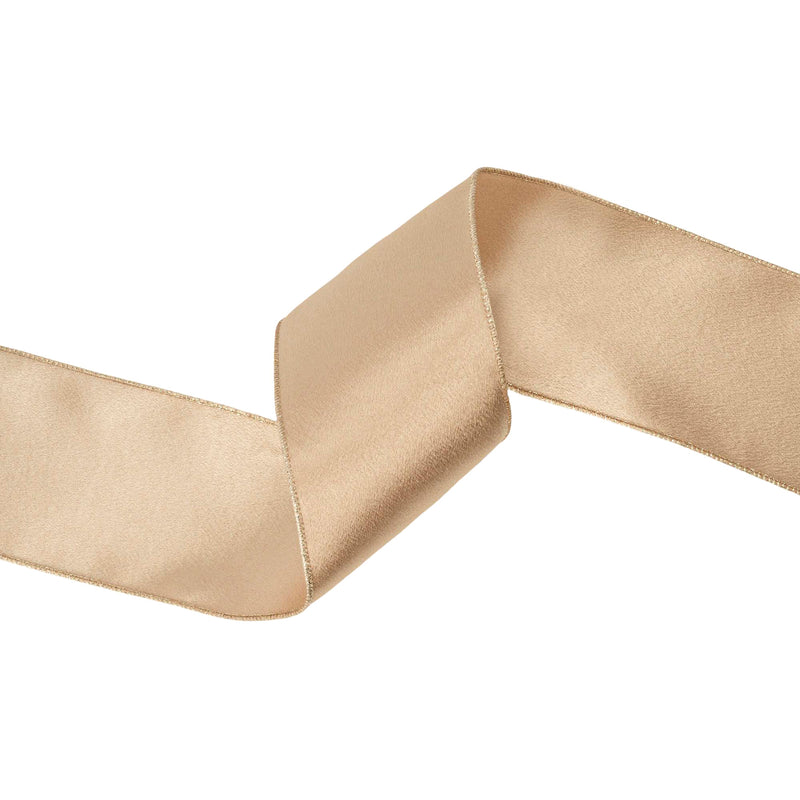 4" Wired Shimmer Satin | Gold with Gold Backing | 10 Yard Roll
