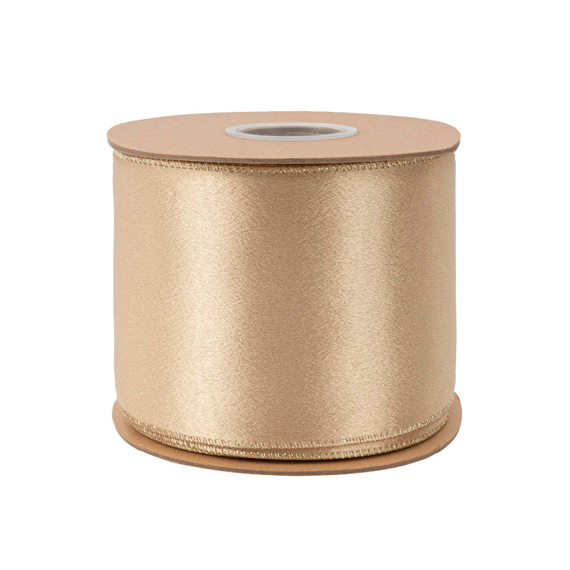 4" Wired Shimmer Satin | Gold with Gold Backing | 10 Yard Roll