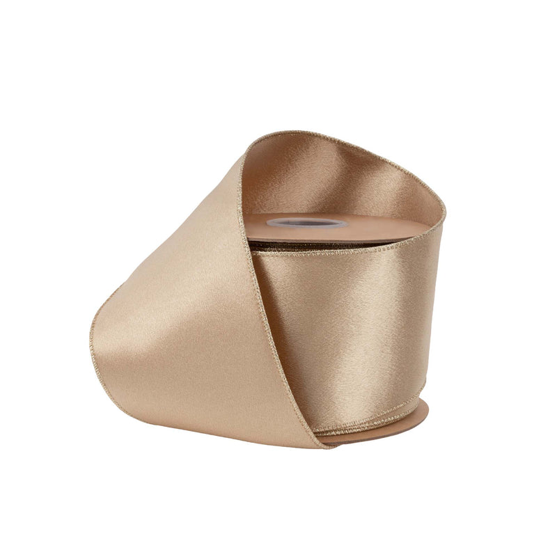 4" Wired Shimmer Satin | Gold with Gold Backing | 10 Yard Roll