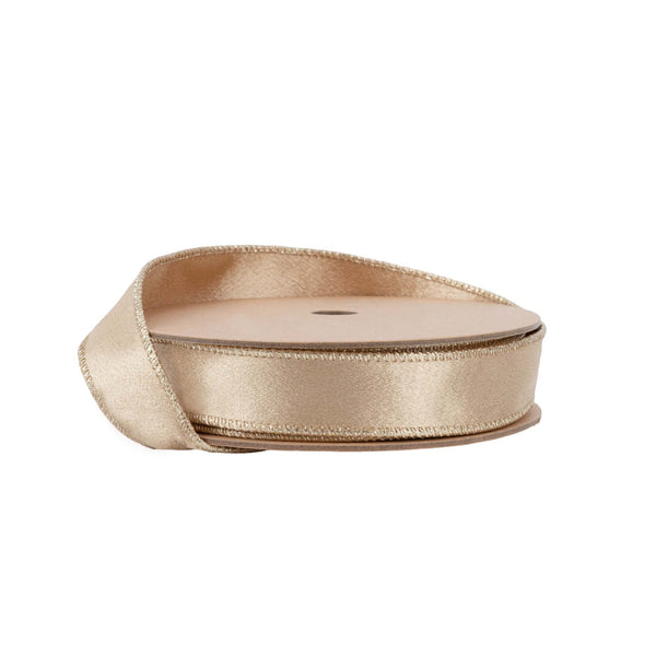 1" Wired Shimmer Satin | Gold with Gold Backing | 10 Yard Roll