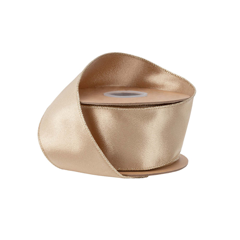 2 1/2" Wired Shimmer Satin | Gold with Gold Backing | 10 Yard Roll
