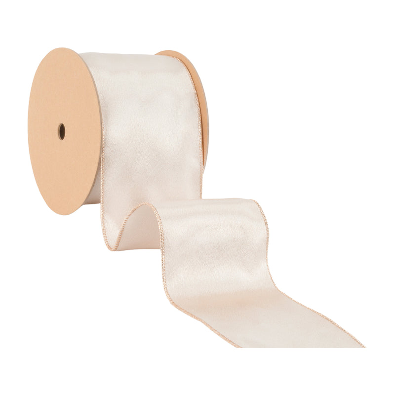 4" Wired Shimmer Satin | Champagne with Champagne Backing | 10 Yard Roll