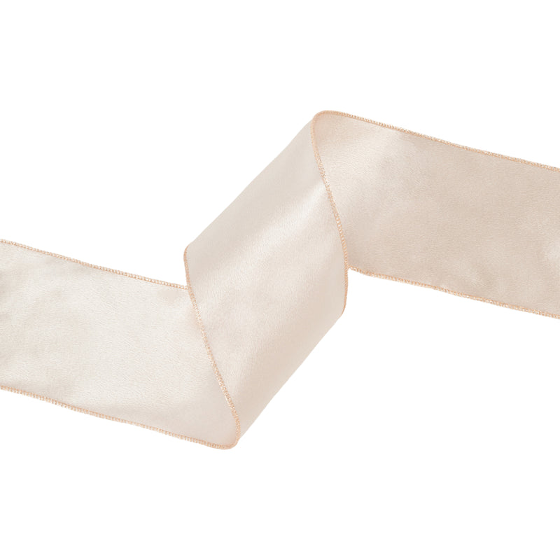 4" Wired Shimmer Satin | Champagne with Champagne Backing | 10 Yard Roll
