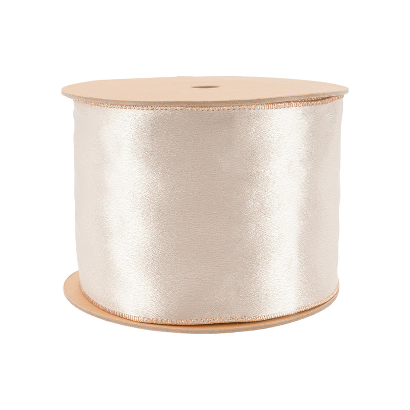 4" Wired Shimmer Satin | Champagne with Champagne Backing | 10 Yard Roll