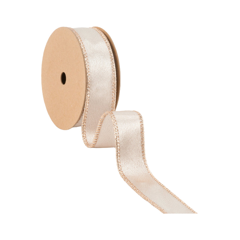1" Wired Shimmer Satin | Champagne with Champagne Backing | 10 Yard Roll