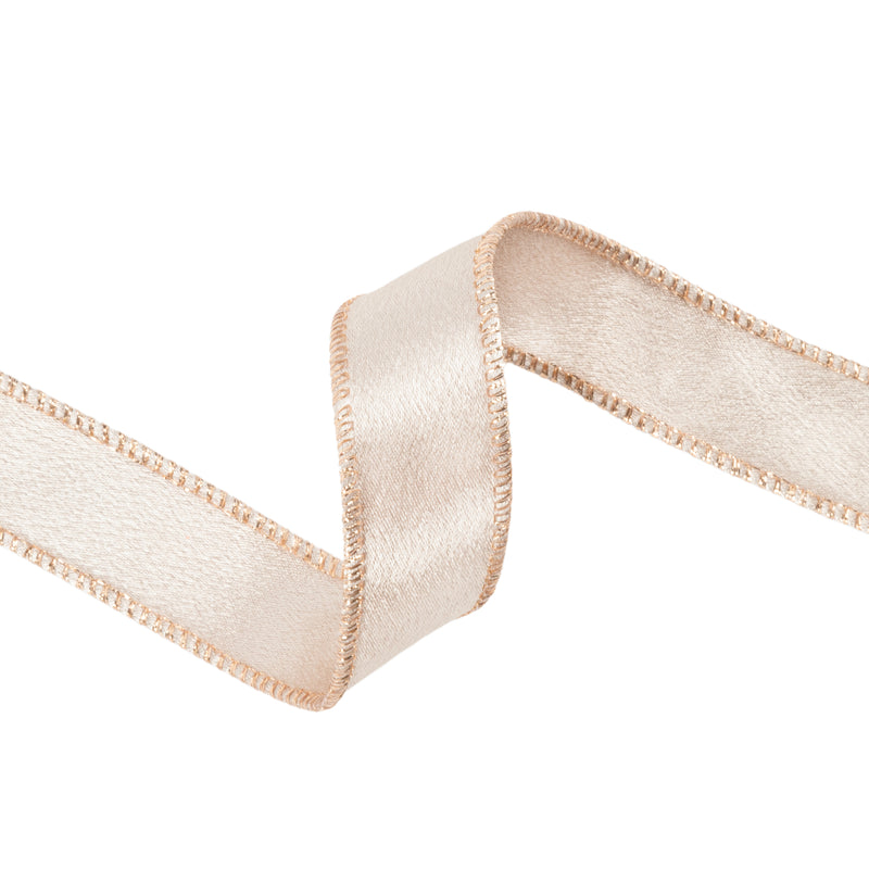 1" Wired Shimmer Satin | Champagne with Champagne Backing | 10 Yard Roll
