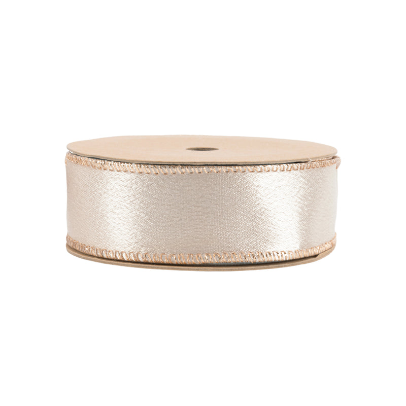 1" Wired Shimmer Satin | Champagne with Champagne Backing | 10 Yard Roll