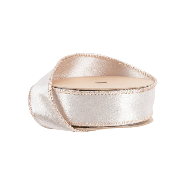 1" Wired Shimmer Satin | Champagne with Champagne Backing | 10 Yard Roll