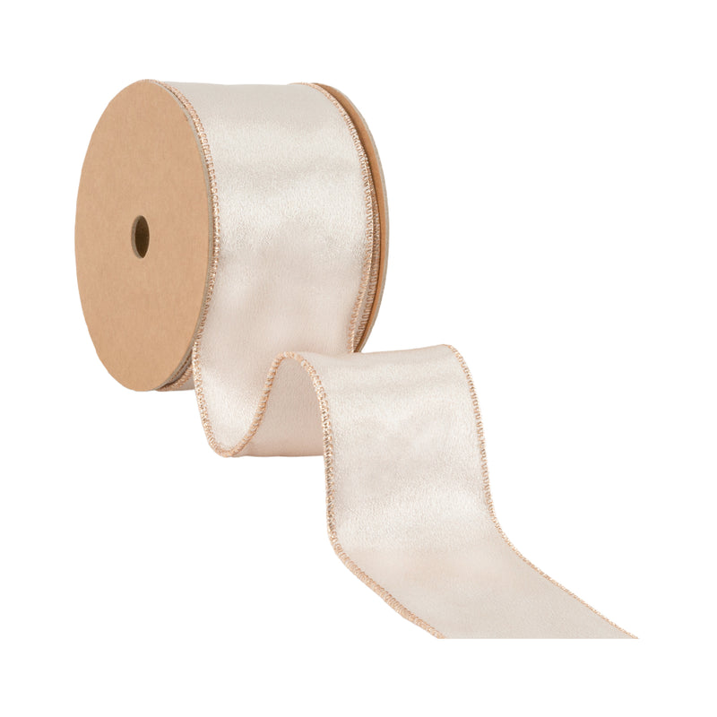 2 1/2" Wired Shimmer Satin | Champagne with Champagne Backing | 10 Yard Roll