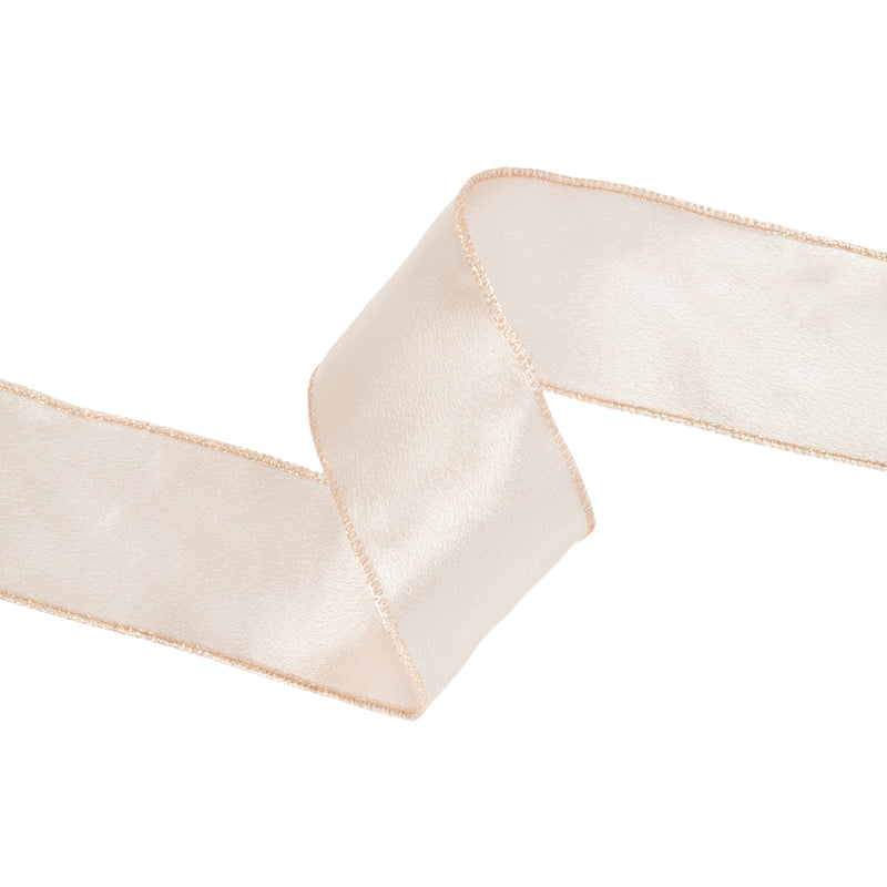 2 1/2" Wired Shimmer Satin | Champagne with Champagne Backing | 10 Yard Roll