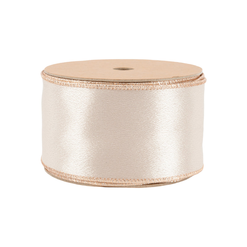 2 1/2" Wired Shimmer Satin | Champagne with Champagne Backing | 10 Yard Roll