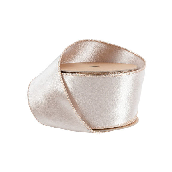 2 1/2" Wired Shimmer Satin | Champagne with Champagne Backing | 10 Yard Roll