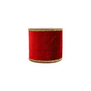 4" Wired Velvet Ribbon | Red w/ Gold Tinsel Edge & Metallic Gold Backing | 5 Yard Roll