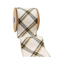 4" Wired Ribbon | Ivory/Black/Gold Bias Cut Plaid | 5 Yard Roll