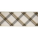 4" Wired Ribbon | Ivory/Black/Gold Bias Cut Plaid | 5 Yard Roll