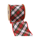 4" Wired Dupioni Ribbon | Red/Green/Black/White Small Plaid Bias Cut Double-Fused Red Backing | 5 Yard Roll