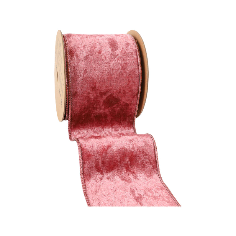 4" Reversible Frosted Velvet Wired Ribbon | Rose/Rose | 10 Yard Roll