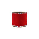 4" Wired Ribbon | Red Felt w/ Teal Plaid Edging | 5 Yard Roll