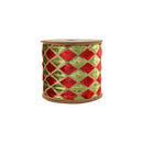 4" Wired Velvet Ribbon | Diamond Apple Green/Red/Gold Glitter | 5 Yard Roll