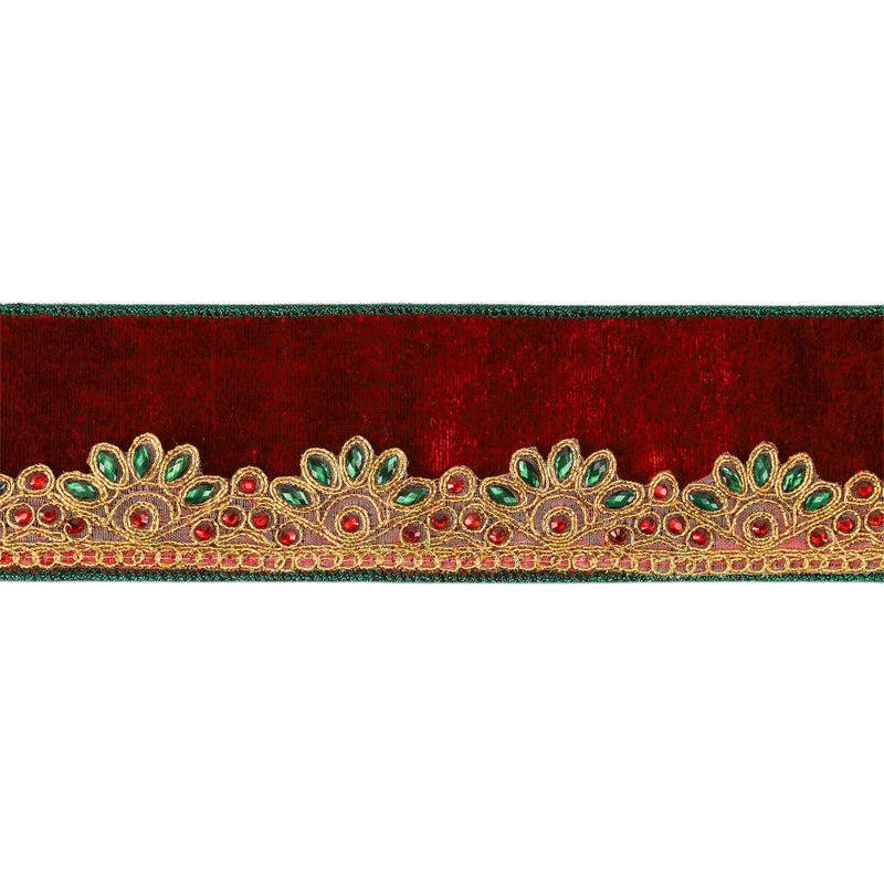 2 1/2 Wired Premium Velvet Ribbon | Gold Scallop Jewel Trim | 5 Yard Roll