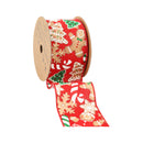 2 1/2" Wired Ribbon | Gingerbread Cookies and Candies on Red | 10 Yard Roll