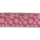 4" Wired Jacquard Ribbon | Peppermint on Fuschia w/ Tinsel Edge | 5 Yard Roll