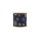 4" Wired Jaquard Ribbon | Blue Snowflake w/  Tissue Backing | 5 Yard Roll