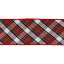 4" Wired Dupioni Ribbon | Red/Green/Black/White Small Plaid Bias Cut Double-Fused Red Backing | 5 Yard Roll