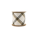 4" Wired Ribbon | Ivory/Black/Gold Bias Cut Plaid | 5 Yard Roll