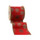 4" Wired Jacquard Ribbon | Red Snowflake w/  Tissue Backing | 5 Yard Roll